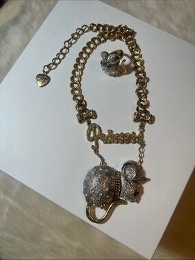 Betsey Johnson Gold-Tone Necklace with Sparkling Silver Mouse Pendant